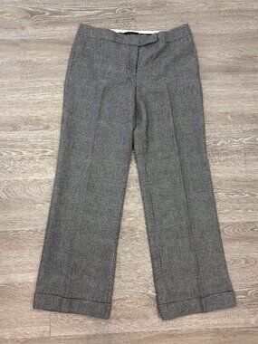 Talbots Womens Wool Gray Herringbone Check Wide Leg Mid Rise Office Pants sz 10